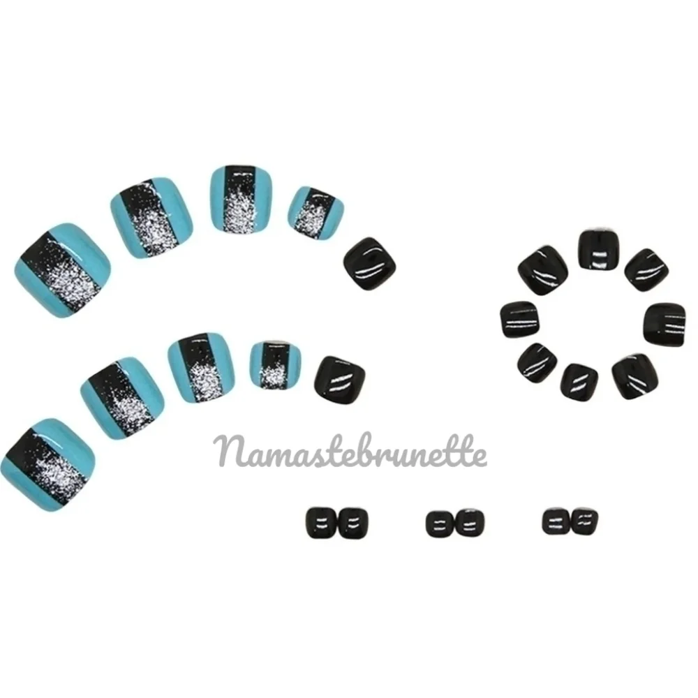 2/$16 Blue Black Glitter Press On Toenails
